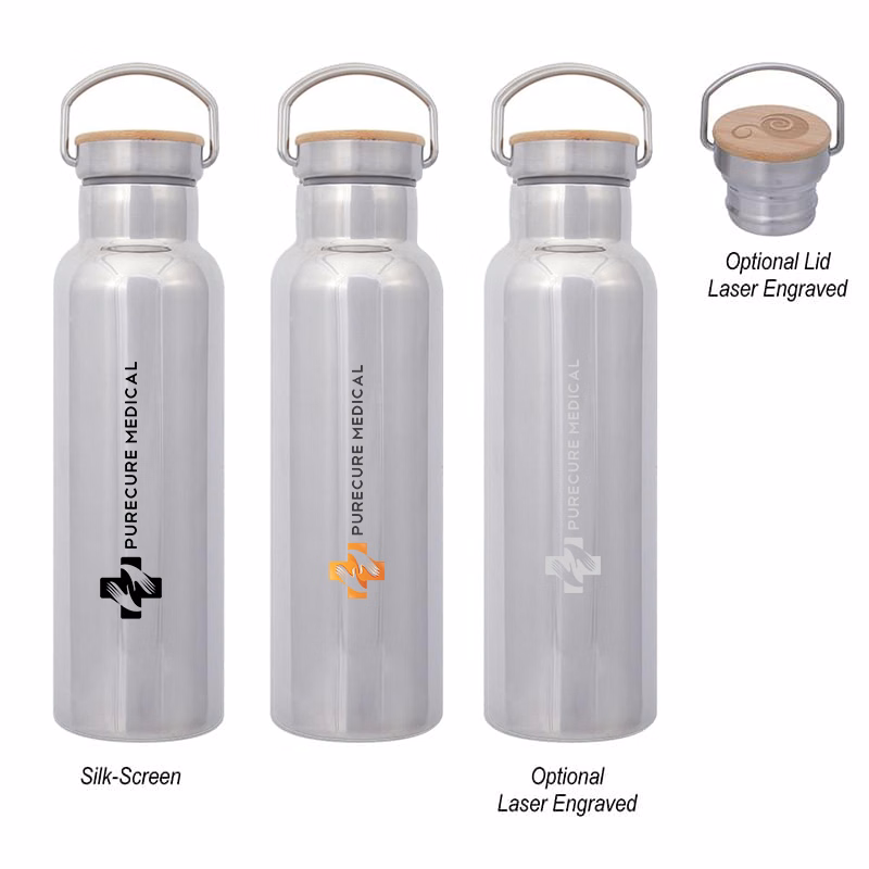 21 Oz. Shiny Liberty Stainless Steel Bottle With Bamboo Lid