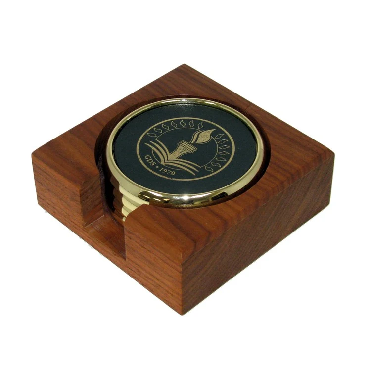 Metal & Leather Coaster Set in Wood Holder 1