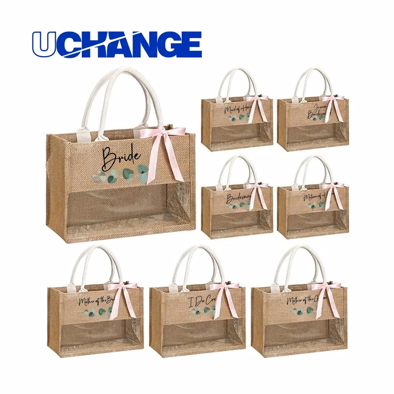 Jute Tote With Clear Window For Wedding Gifts