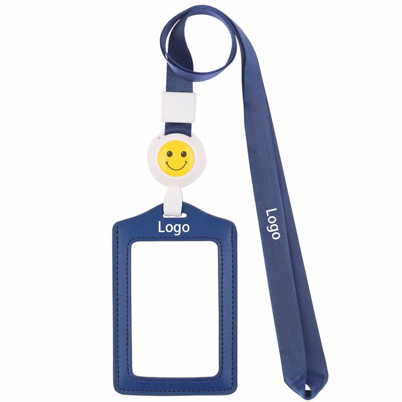 Genuine Leather Badge Holder with Telescopic Lanyard