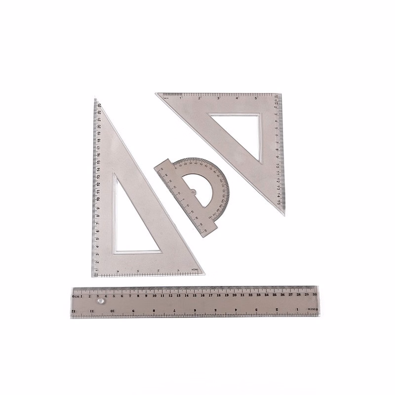 4 Pieces Ruler Set Includes 12 Inch Straight Ruler Triangle Ruler and Protractor