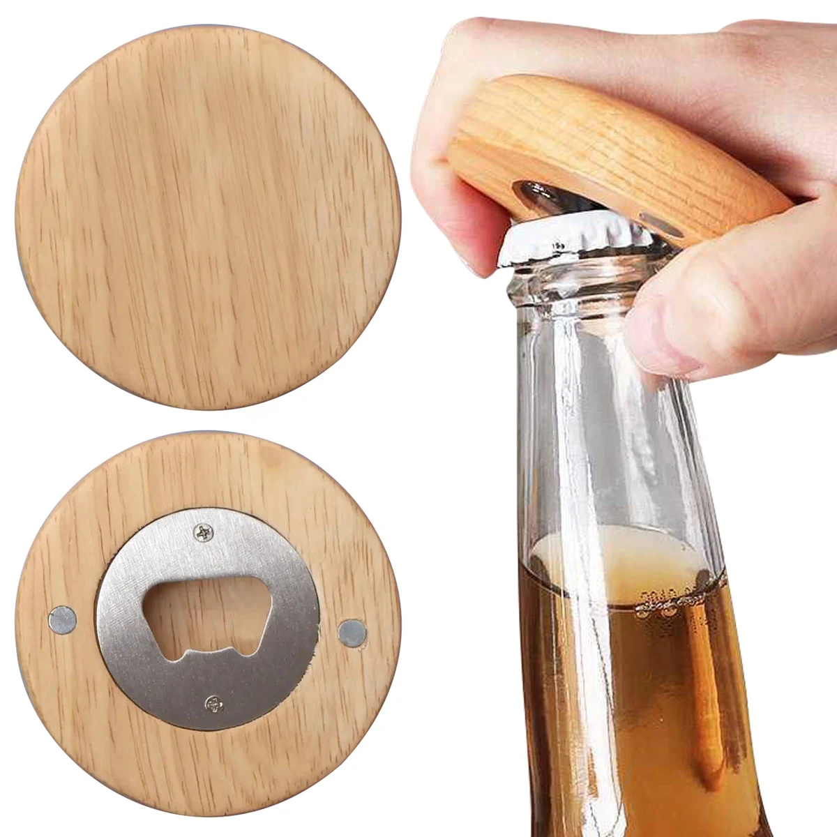 Round Wooden Bamboo Beer Bottle Opener 1