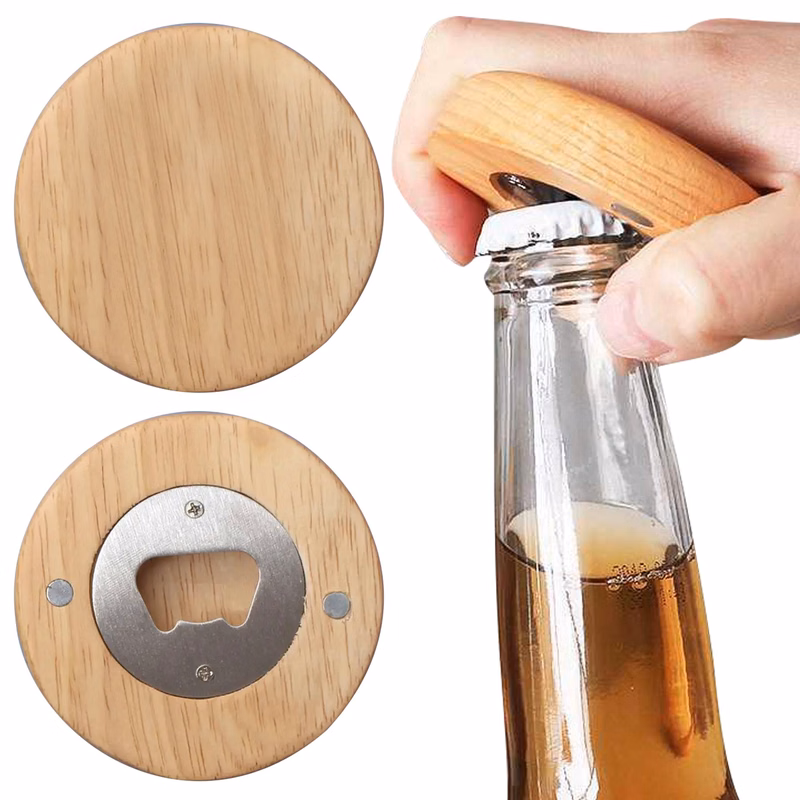 Round Wooden Bamboo Beer Bottle Opener