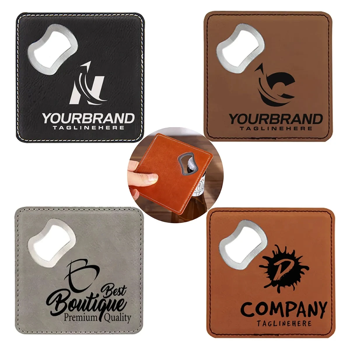 Custom Engraved Leatherette Coaster With Bottle Opener 1
