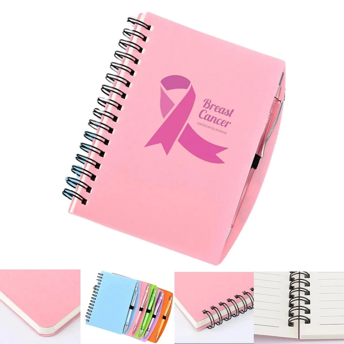 Pink Ribbon Spiral Notebook with Pen Set 1