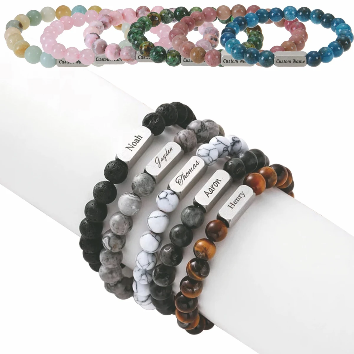 Custom Map Stone & Lava Stone Name Bracelet 1