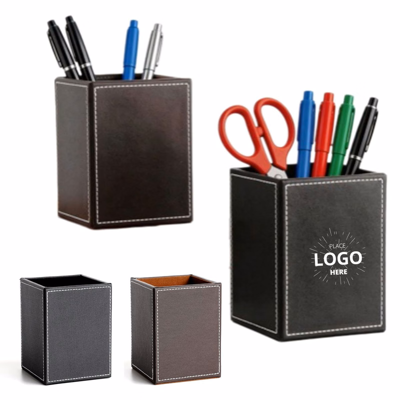 PU leather square pen holder organizer