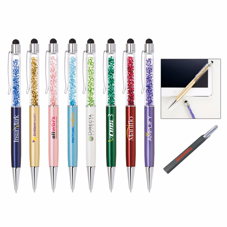 Brass stylus pen with matching crystals and barrel colors