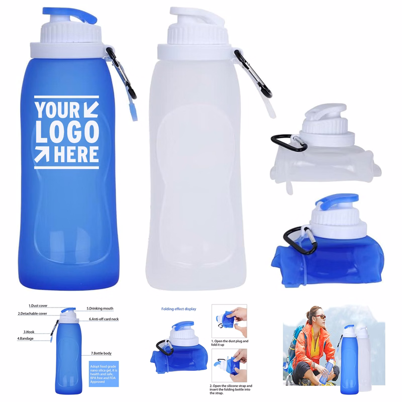 16 OzTravel Foldable Collapsible Portable Silicone Water Bottle with Clip
