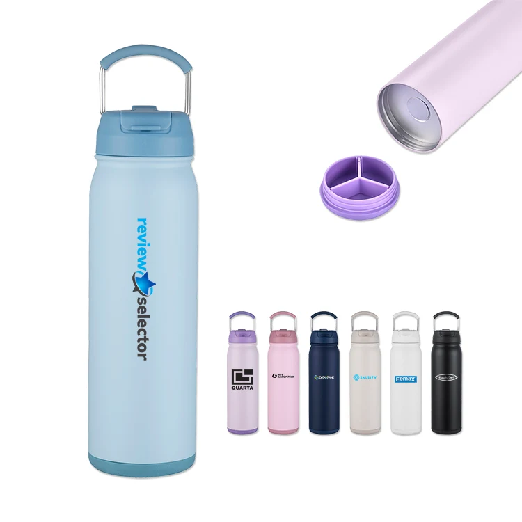 24 Oz Stainless Steel Vacuum Bottle with Easy Carry Handle and Dual Use Lid, custom water bottle with logo imprint 1