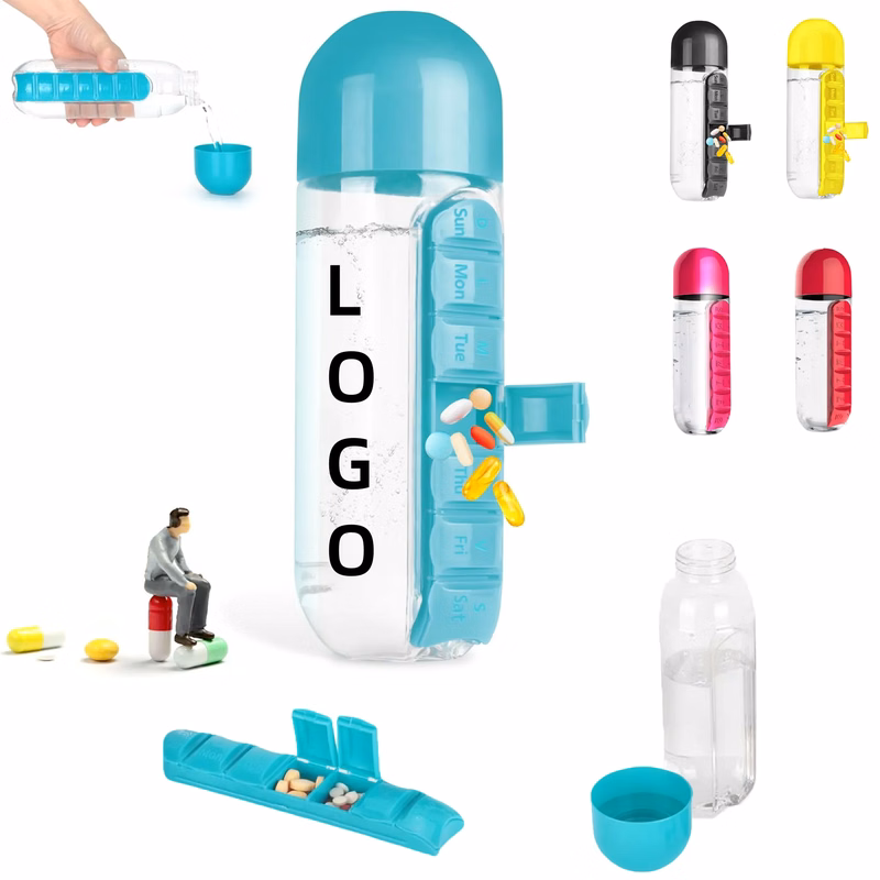 20oz Water Bottle With 7 Day Pill Organizer Leakproof Design