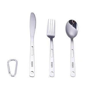 3 In 1 Portable Stainless Steel Flatware Set With Carabiner Knife Fork Spoon 1