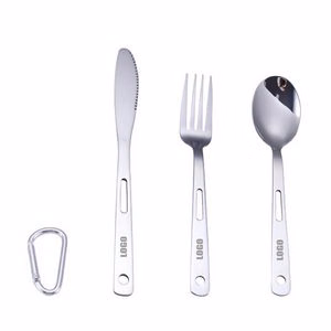 3 In 1 Portable Stainless Steel Flatware Set With Carabiner Knife Fork Spoon