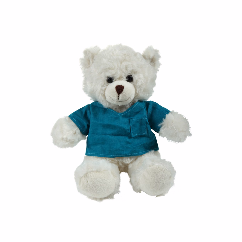 soft plush  Cream Curly Sitting Bear with Medical Scrub