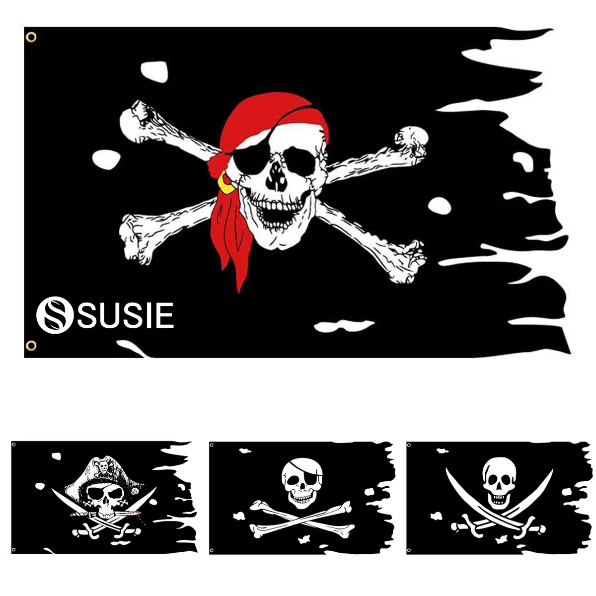 Old Skull Bones Pirate Banner Creepy Ragged Flag 1