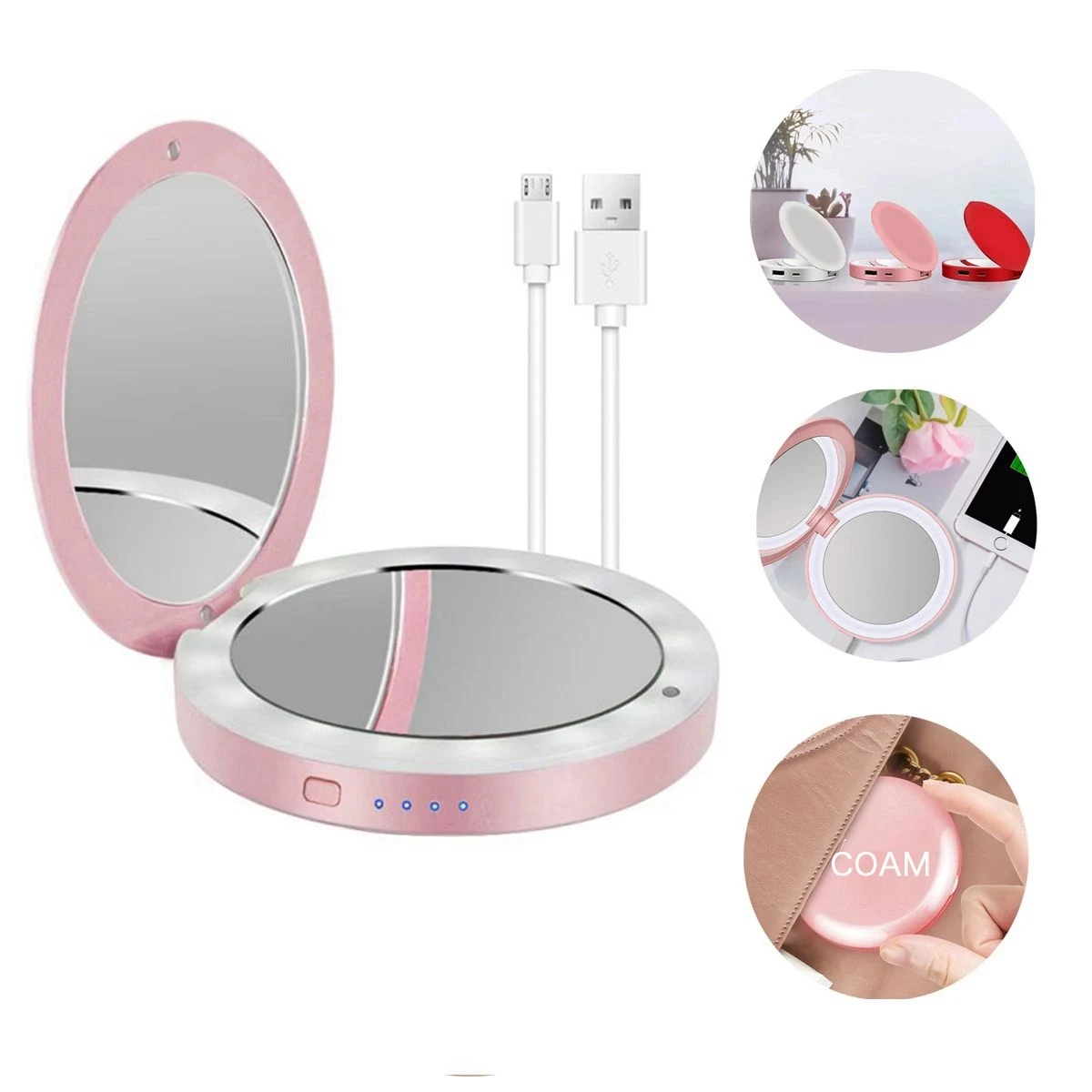 Led Travel Makeup Mirror Wired Charger 1