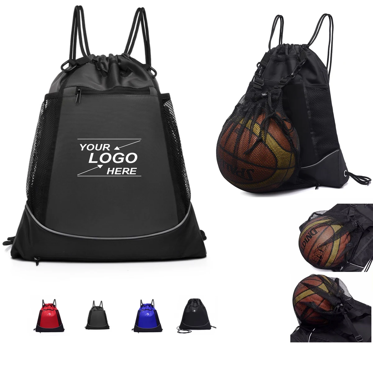 Mesh Ball Drawstring Backpack with Hidden Pocket 1