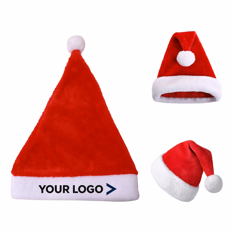 Red Short Plush Santa Hat for Adults, Christmas Costume Cap