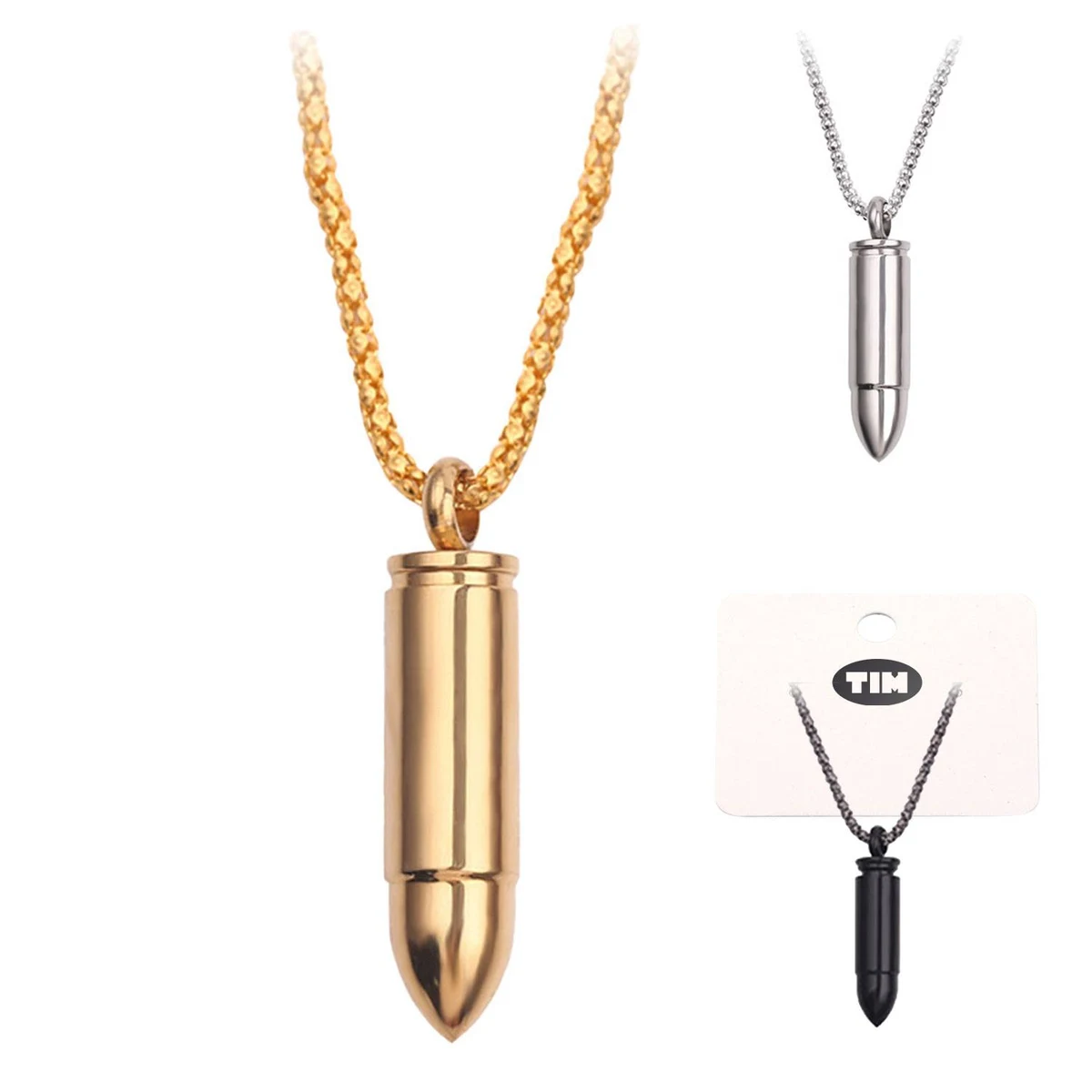 Stainless Steel Bullet Pendant Necklace 1