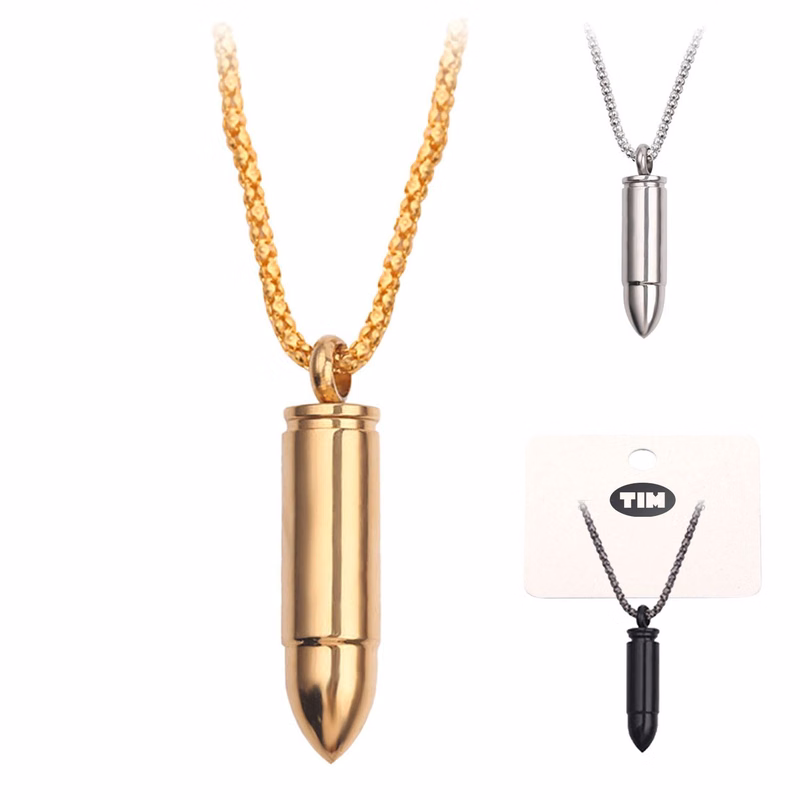 Stainless Steel Bullet Pendant Necklace