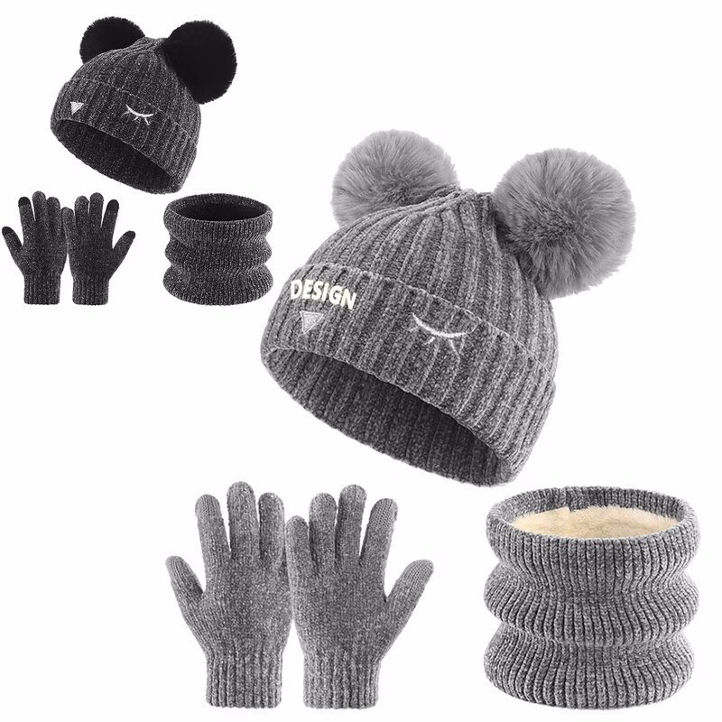 Kids' 3-Piece Winter Velvet Warm Knit Hat, Scarf & Glove Set