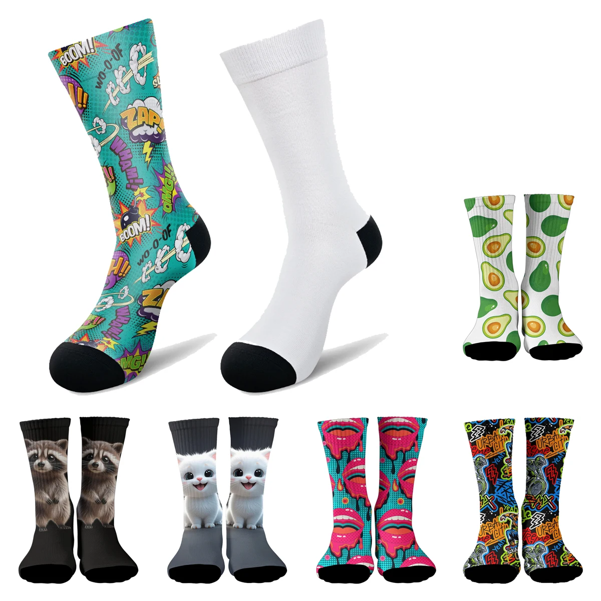 MOQ 20prs Custom Full-Color Crew Socks 1