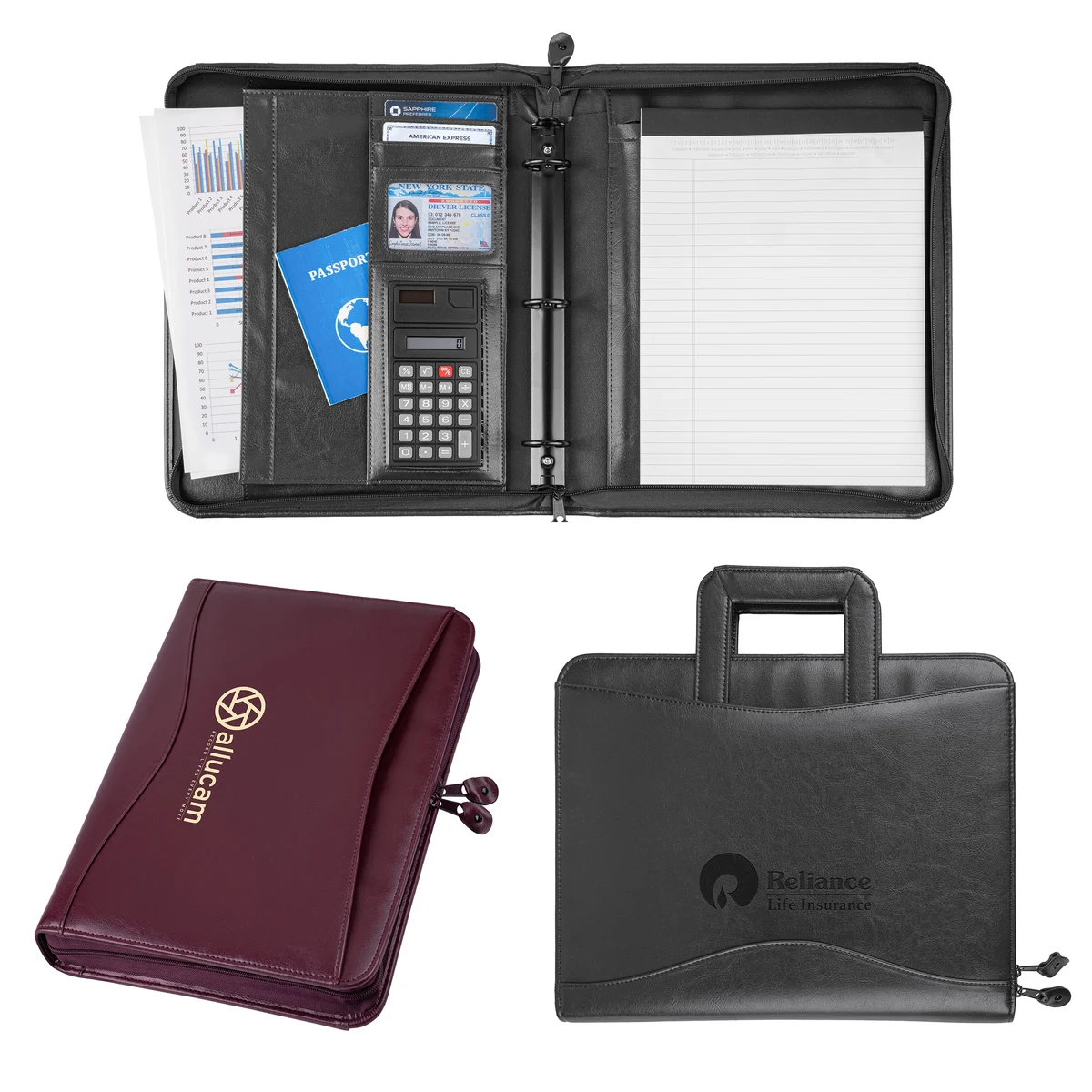 Harvard Binder 3-Ring Zip Portfolio w/Retractable Handles 1