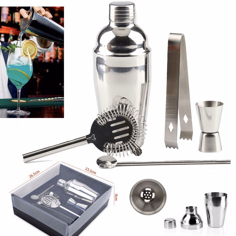 Stainless Steel Cocktail Shaker And Stainer Set - 5 Piece Bartender Kit