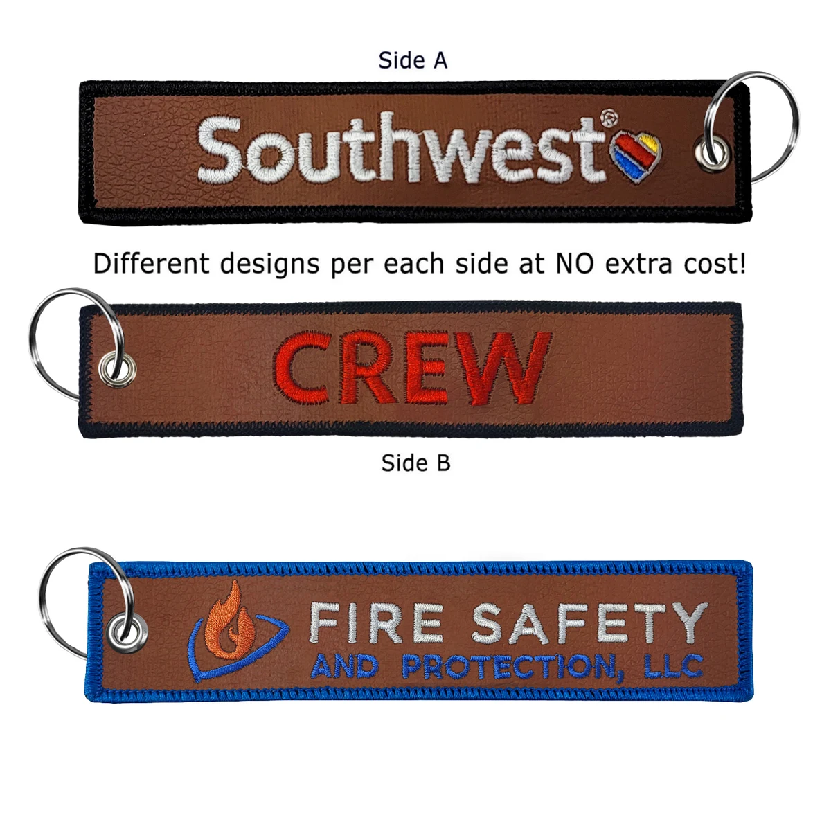 1 ¼" x 6 ¼" Two Sided Embroidered Big Size Faux Leather Key Ring 1