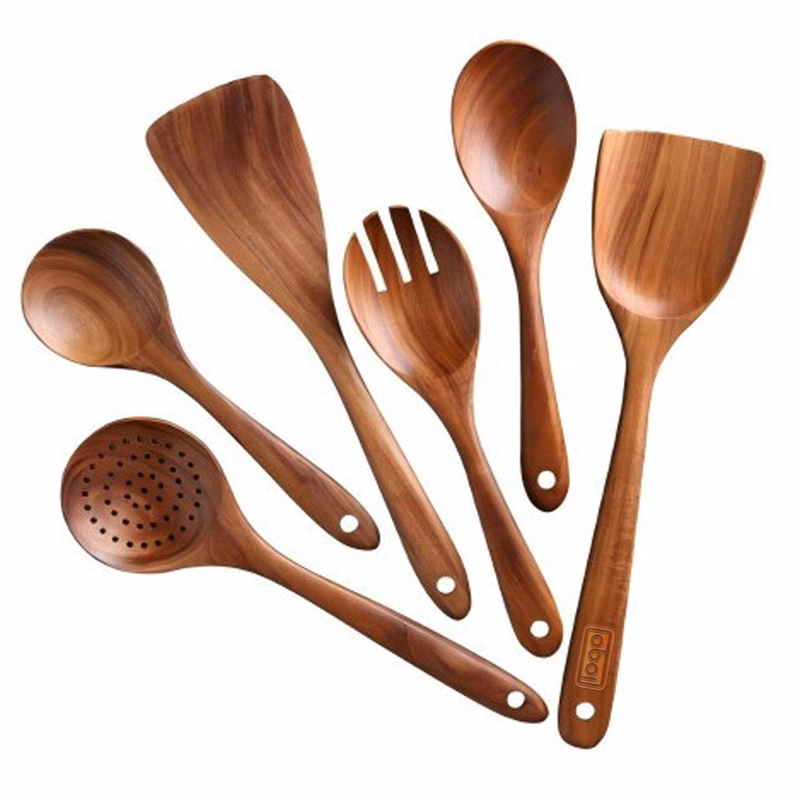 Kitchen 6-Piece Wooden Spoon Skimmer Turner Set