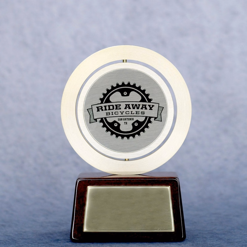 Gold Spinning Medal On Rosewood Base