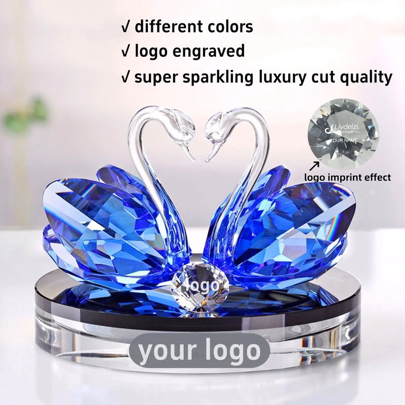 Crystal Swan Figurine Glass Paperweight Table Centerpiece
