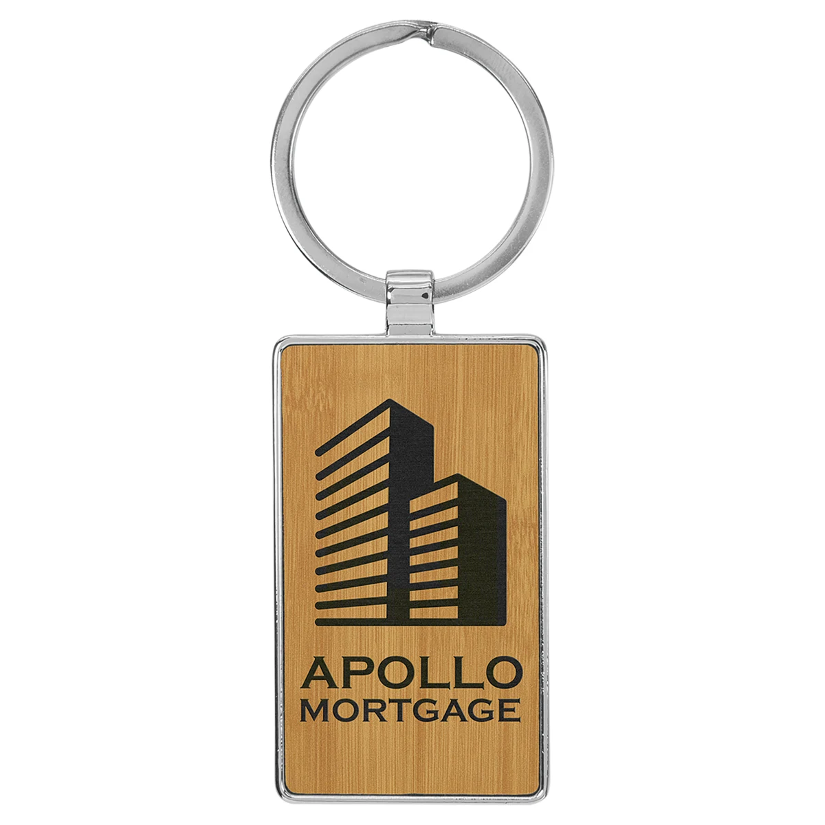 2 3/4" x 1 1/4" Leatherette/Metal Bamboo Rectangle Keychain 1