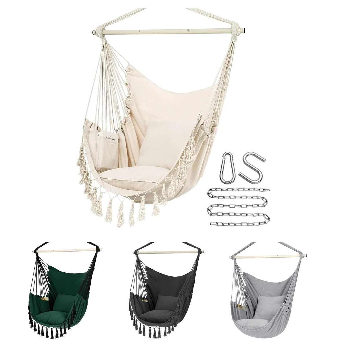 Cotton Woven Hammock Swing with Two Pillows 1