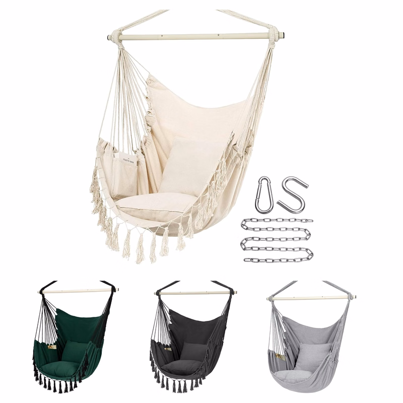Cotton Woven Hammock Swing with Two Pillows
