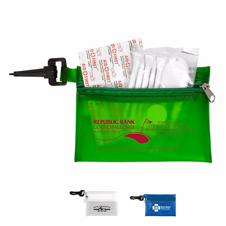 "FAIRWAY 12" 12 Piece Healthy Living Sun Kit Components inserted into Translucent Zipper Pack with C