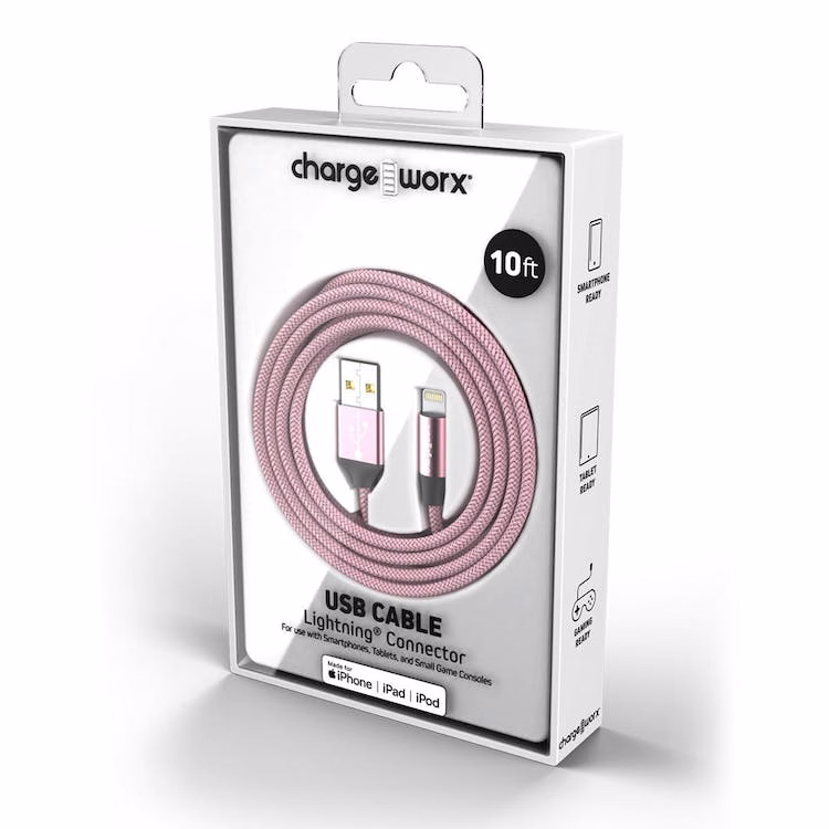 10' Lightning USB Cables - Light Pink