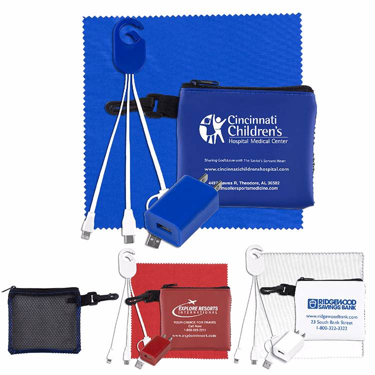 "TechMesh Jumbo" Tech Home and Travel Kit with Microfiber Cleaning Cloth, USB Wall Charger in Mesh Z