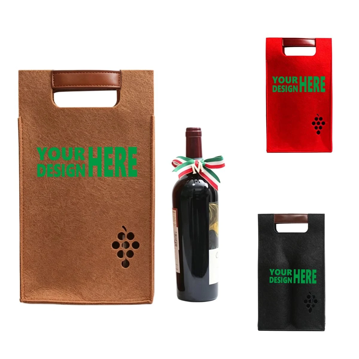 Double Bottle Felt Wine Gift Tote, custom tote bag with logo imprint 1