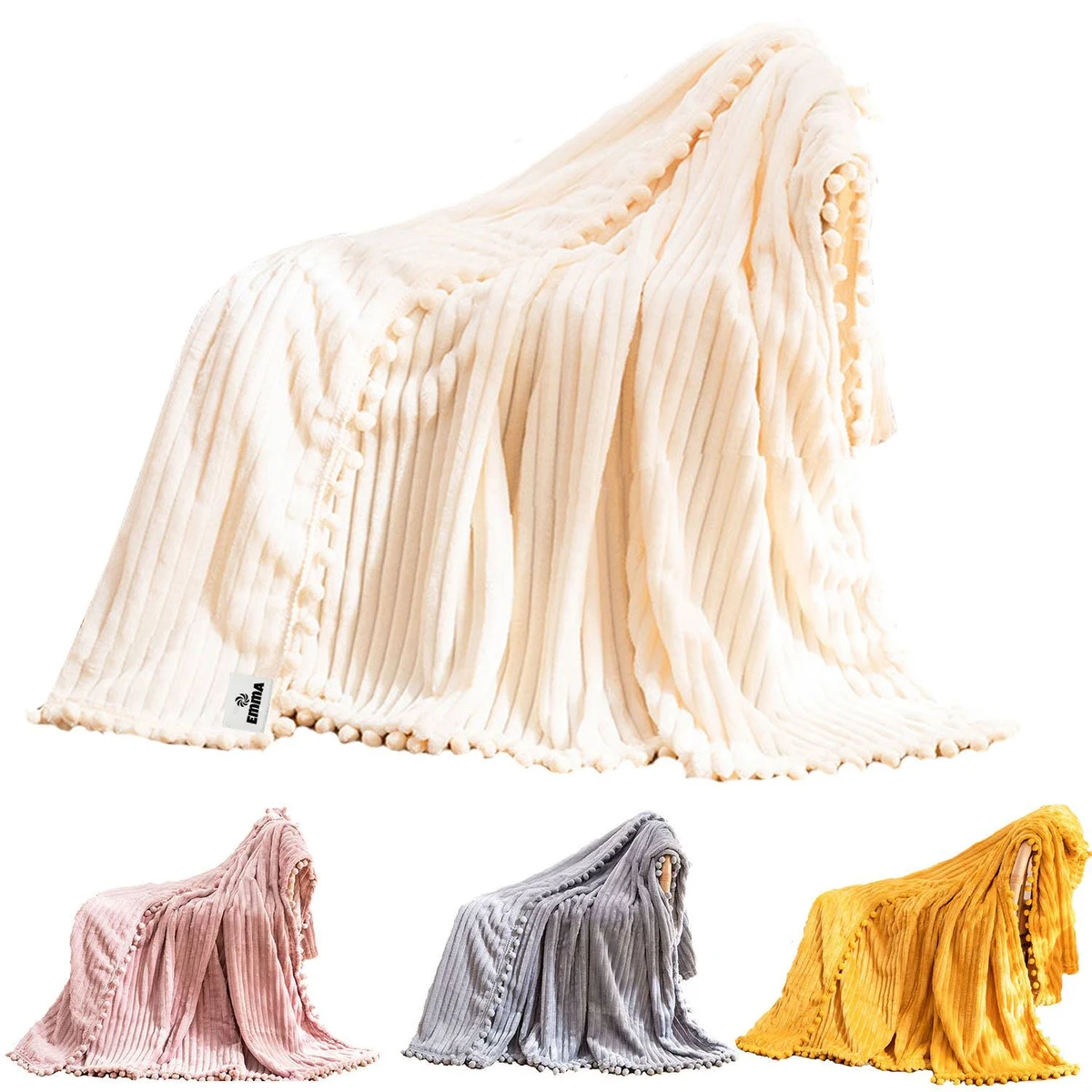 Tassel ball magic velvet striped blanket 1