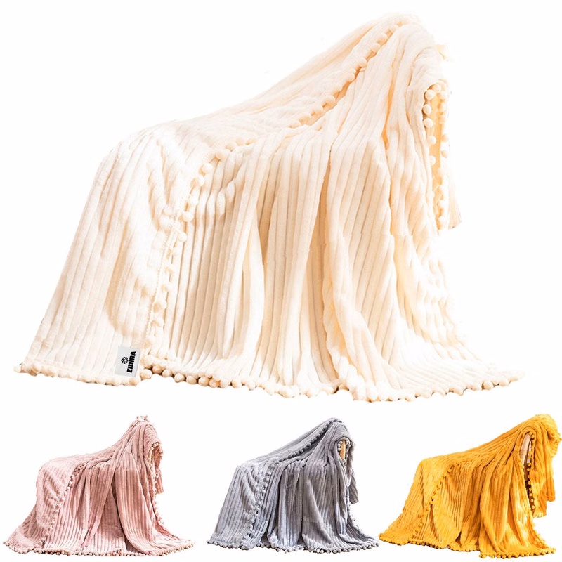 Tassel ball magic velvet striped blanket