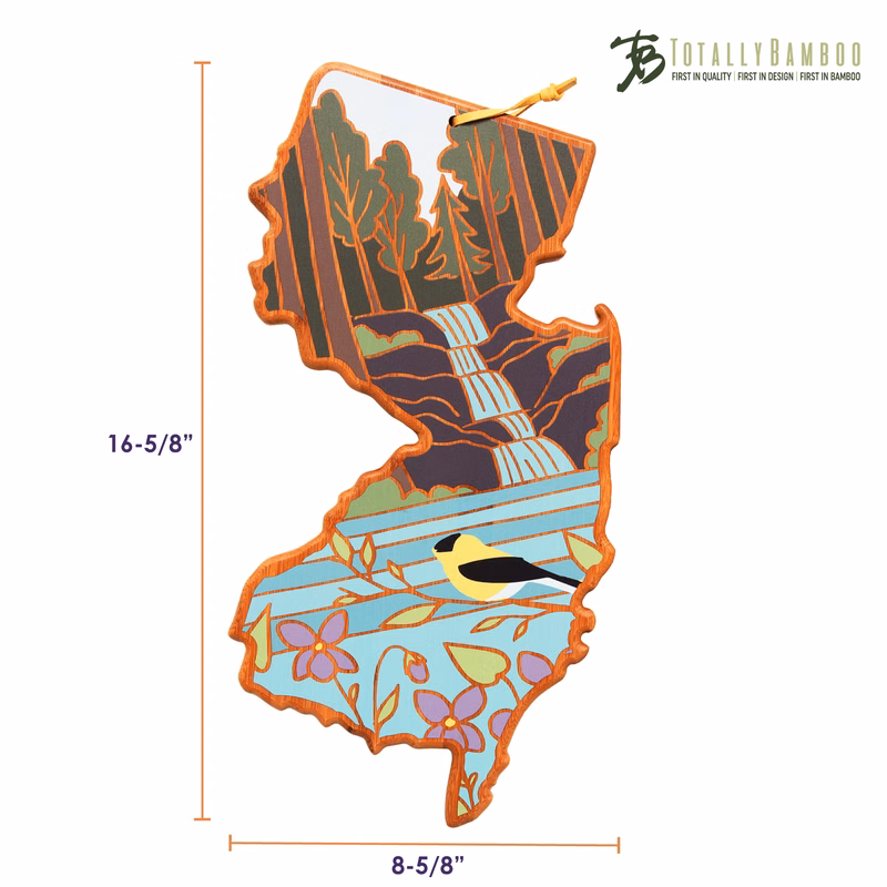 New Jersey State Shaped Serving and Cutting Board with Artwork by Summer Stokes