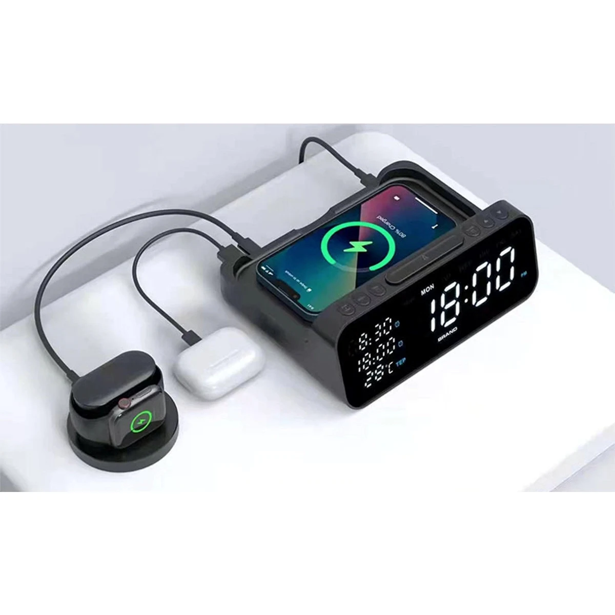 3 In 1 Fast Charging Station With Digital Alarm Clock 1