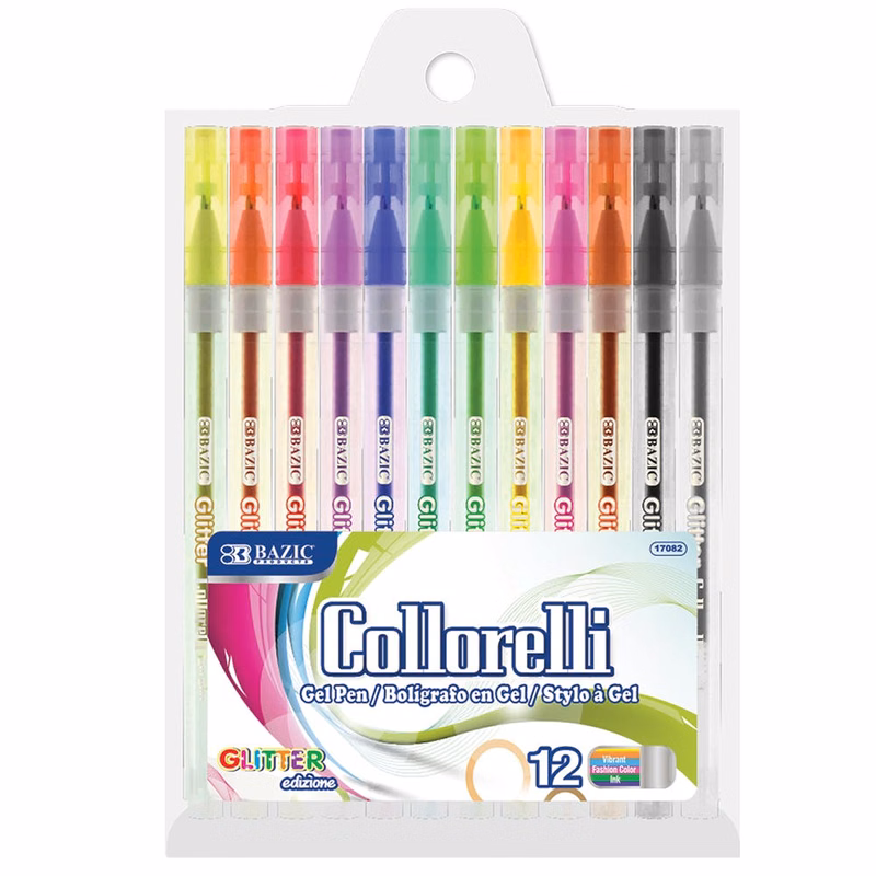 Gel Pens - 12 Count Assorted Glitter Colors