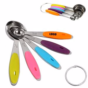 Stainless Steel 5 In 1 Measuring Spoons Set With Silicone Handles