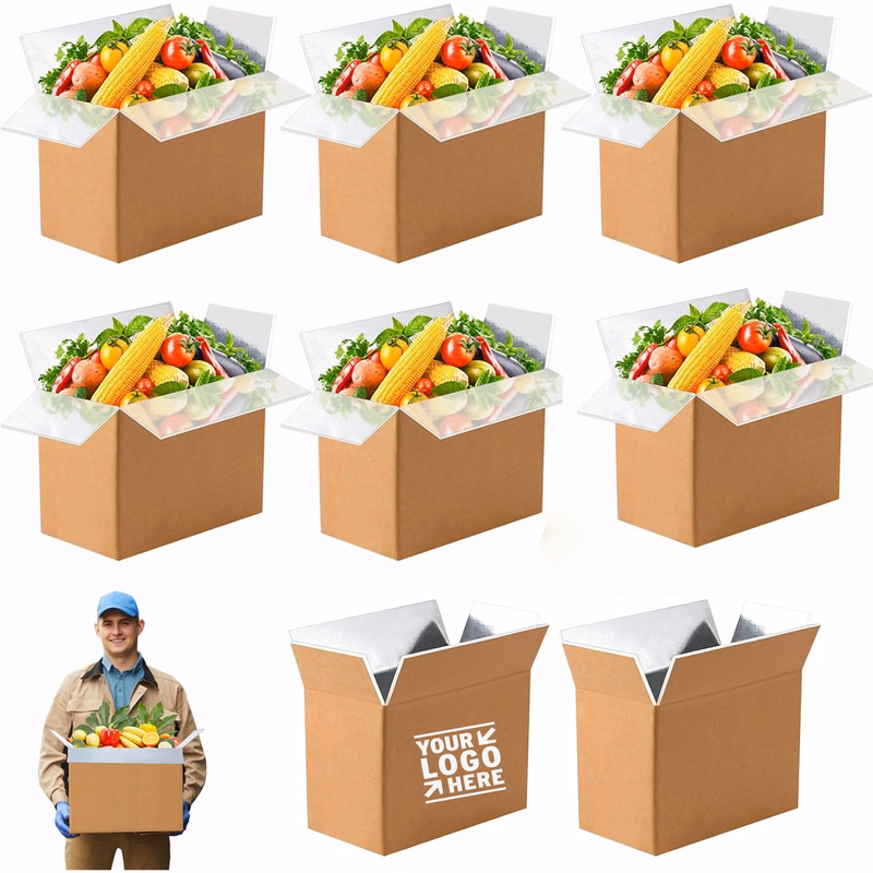Aluminum Foil Liner Thermo Chill Frozen Food flower Reusable 9"x6"x8" Shipping Box Insulated Carton