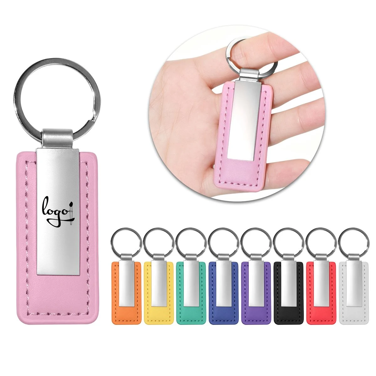 PU Leather Metal Plate Keychain 1