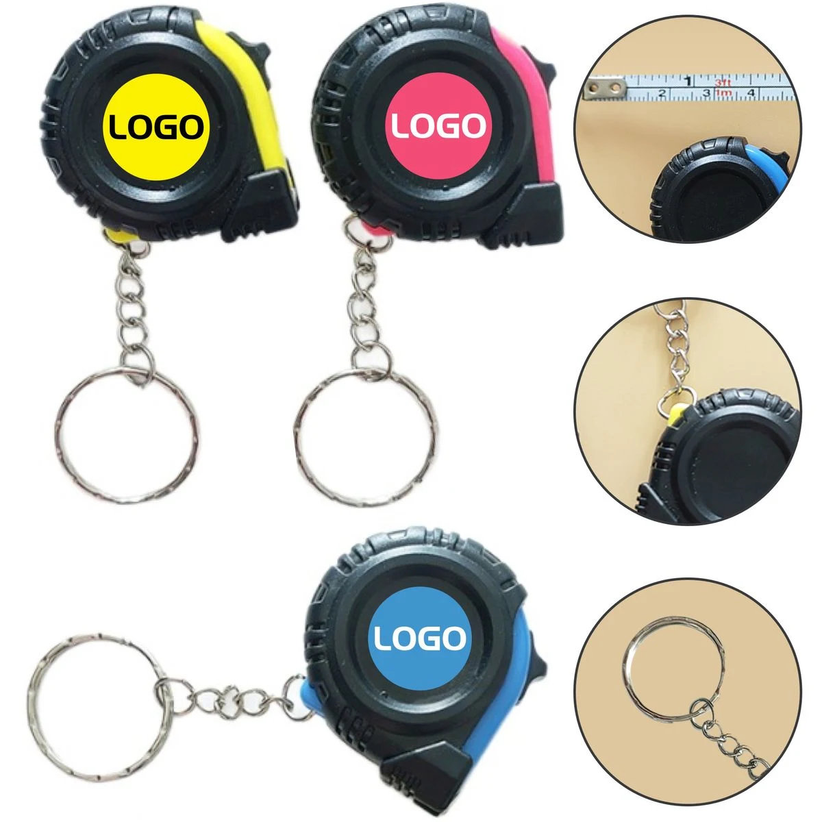 3ft Mini Steel Tape Measure Keychain, Rubber Grip 1