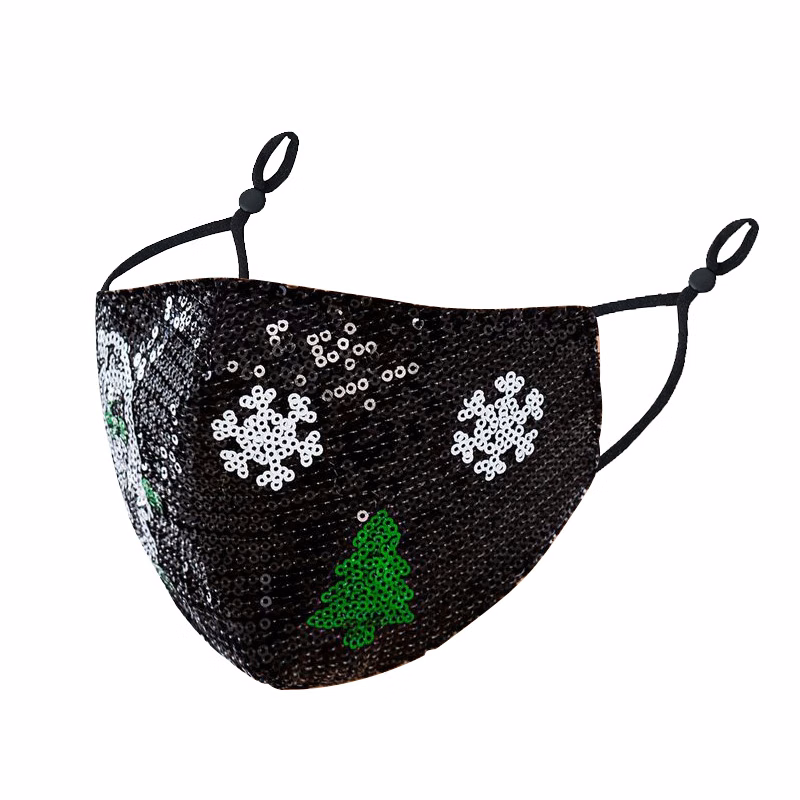 Christmas Design Bling Sequin Face Mask w/ Adjustable Ear Loop