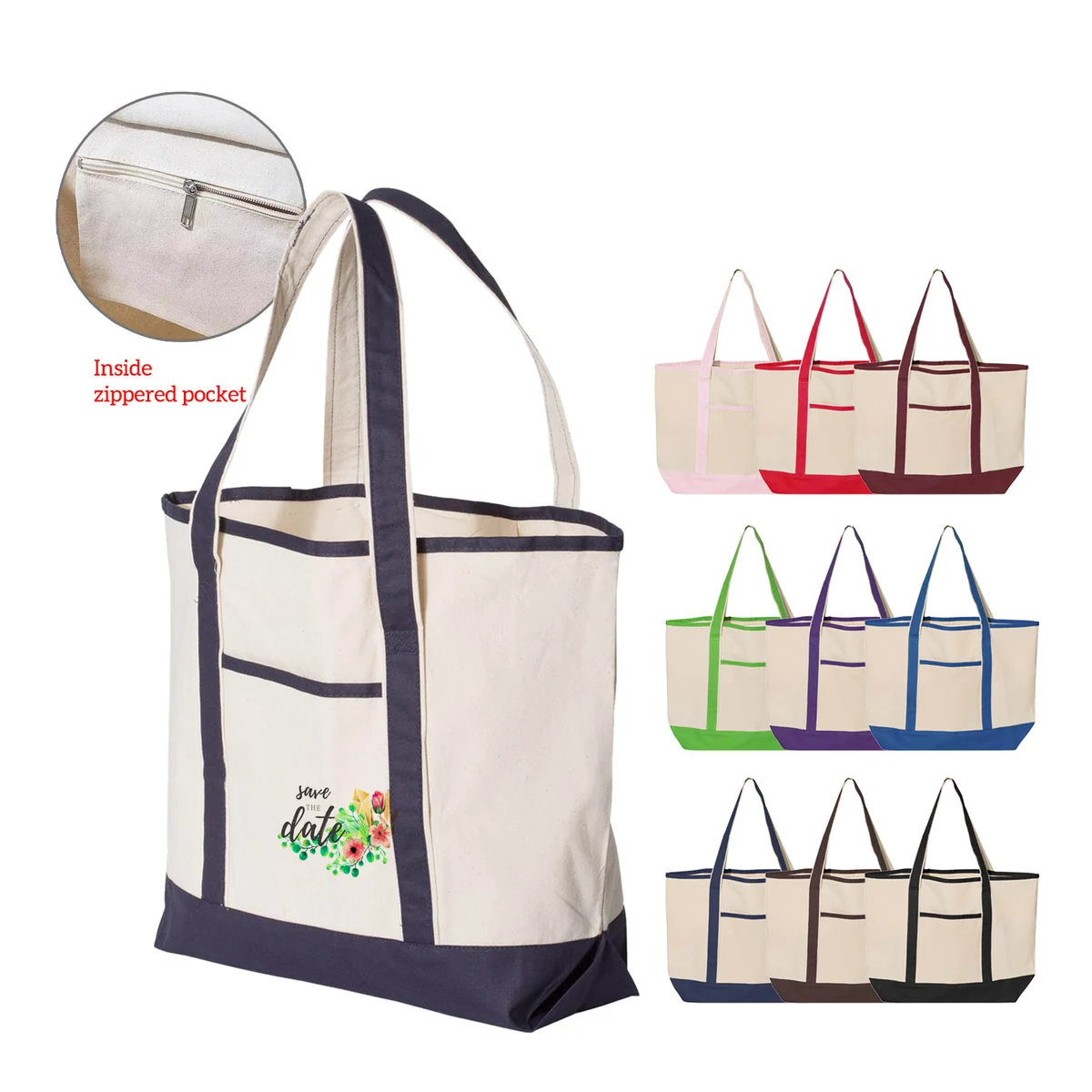 12 oz. Large Heavy Canvas Deluxe Pocket Tote Bag_R115BT 1